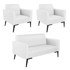 Imagem de Sofá Namoradeira Com 2 Poltronas Pés Villach Marisa Corino Branco D03 - D`rossi