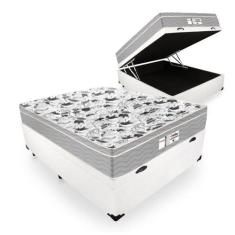 Imagem de Cama Box Baú Casal Tecido Sintético Branco Com Colchão De Molas Ensaca