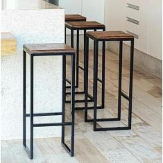 Imagem de Jogo 4 Banqueta Alta Balcão Bistrô Industrial Preta Madeira Imbuia