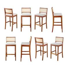 Imagem de Kit 8 Banquetas com Encosto e Apoio para Pés Tiê Cabecasa Madeiramadeira Amêndoa/Off White