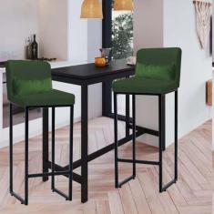 Imagem de Kit 02 Banqueta Alta com Encosto Lucca Industrial Cozinha Balcão Ferro Preto Suede Verde e Almofada Verde - Ahazzo Móveis