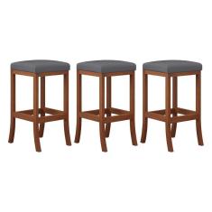 Imagem de Kit 3 Banquetas Alta Estofada Barcelona Madeira Castanho Suede CCS