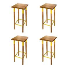 Imagem de Kit 4 Banquetas Bistro Industrial Colors Ferro e Madeira Maciça - Amar