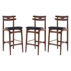 Imagem de Kit 3 Banquetas Alta Estofada França 46 x 106 Cm Madeira Maciça Imbuia Facto Impermeável Preto - RMI