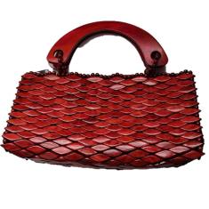Imagem de Bolsa Artesanal Peças Madeira Envernizada Vermelha, Alça Curta