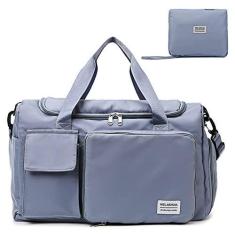 Imagem de Bolsa de viagem, bolsa de viagem dobrável de grande capacidade, bolsa de ginástica esportiva com bolso molhado e compartimento para sapatos, bolsa esportiva de viagem dobrável, bolsa de viagem de fim