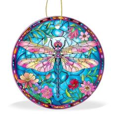Imagem de Enfeites engraçados para pendurar árvore de Natal, estilo vitral, libélula, lembrança de Natal para decoração de árvore de Natal