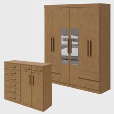 Imagem de Conjunto de Guarda-Roupa 6 Portas 4 Gavetas Zeus com Espelho e Cômoda 8 Gavetas 2 Portas Toronto