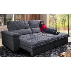 Imagem de Sofá Retrátil e Reclinável 2,55m Molas Ensacadas Cama Inbox Big Home Bordado 3d Linho Cinza Escuro