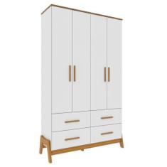 Imagem de Guarda Roupa Retro Moveis Peroba Guti 04 Portas Mdf Branco Amêndoa