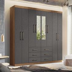 Imagem de Guarda Roupa 8 Portas 6 Gavetas com Espelhos Liverpool Santos Andirá - Jatoba/Grafitte