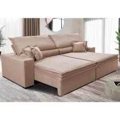 Imagem de Sofá Retrátil e Reclinável 2,95m Império com Molas Cama Inbox Linho Bege Escuro