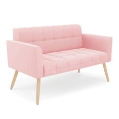 Imagem de Sofá Namoradeira Elisa Suede Rosa Bebê Pés Palito Natural - D'Rossi
