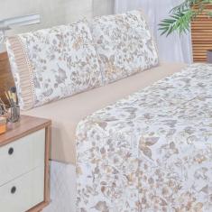 Imagem de Jogo de Lençol Afrodite Casal 4 Pçs Algodão 180 Fios Estampa Floral - Cáqui