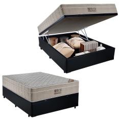 Imagem de Cama Box Baú Viúva Sintético + Colchão Molas Ensacadas Airtech SpringPocket Ortobom 128x188x72 Preto