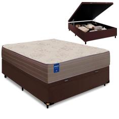 Imagem de Cama Box Baú Casal Colchão De Espuma D33 Semi Ortopédico Extra Firme Marrom 138x188x71cm Marrom