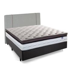 Imagem de Cama Box com Cabeceira Herval Casal Adapt, 73x138x188 cm, Molas Ensacadas, Cinza