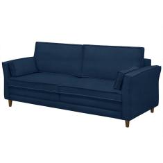 Imagem de Sofá Living 3 Lugares 220cm Pés Madeira Efraim F05 Veludo Azul - Mpozenato