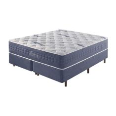 Imagem de Cama Box King + Colchão Mola Ensacada Visco Gel California Linho Azul