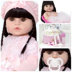 Imagem de Boneca Bebê Reborn Menina Recem Nascida Pode Banho 20 Itens - Cegonha