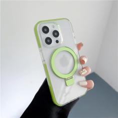 Imagem de Capa de telefone magnética com suporte dobrável para iPhone 15 ProMax 14 15 Pro Max Plus Capa protetora de acrílico transparente à prova de choque, verde, para iPhone 15PRO