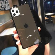 Imagem de Capa de telefone transparente de cor fluorescente quadrada para iPhone 15 Pro Max 14 13 12 11 X XS XR 7 8 Plus SE Capa de silicone macia transparente, preta, para iPhone 12