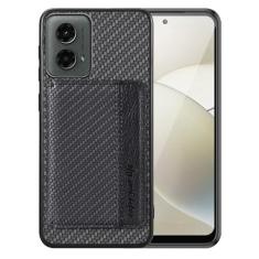 Imagem de Futanwei Capa carteira para Motorola Moto G 5G 2024 com suporte para cartão [design padrão de fibra de carbono] [2 compartimentos para cartão de crédito embutidos] [fecho magnético oculto] capa
