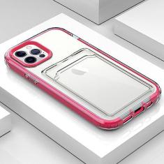 Imagem de 3 em 1 Carteira de proteção capa de telefone de silicone macio para iphone 14 13 7 8 Plus X XS 12 XR MAX 11 Pro SE 2 Capa transparente, rosa vermelha, para iPhone 14Pro