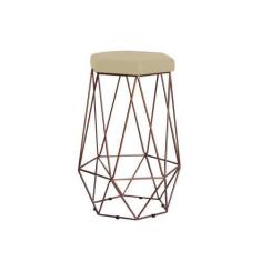 Imagem de Banqueta Decorativa Rubel Base Bronze Veludo Bege G41 - Gran Belo