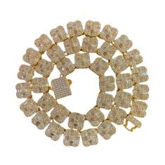 Imagem de ICEDIAMOND Corrente de elos de tênis com brocas de baguete cruzadas de 12 mm, banhado a ouro 18 K, totalmente CZ diamante quadrado link mola fecho hip hop colar para homens e mulheres, 18'', Latão, Zircônia cúbica
