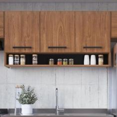 Imagem de Armário Aéreo de Cozinha 3 Portas e Nicho Giovanna Freijó/preto