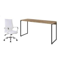 Imagem de conjunto de mesa studio carvalho 150 cm com cadeira de escritório diretor giratória cleaner branca