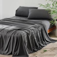 Imagem de Jogo de lençol completo – Lençol de cama refrescante raiom derivado de bambu, 40,6 cm com bolso extra profundo, conjunto de lençóis de cama e fronhas, 4 peças