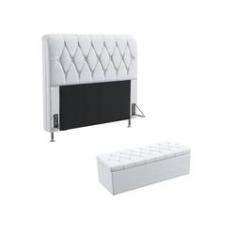 Imagem de Kit Cabeceira Estofada Sirius 160 Para Cama Queen e Calçadeira Sagitarius Couro Artificial  Aradecor