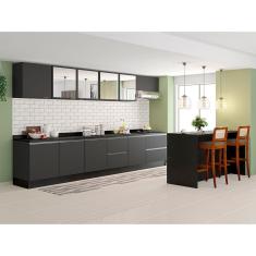 Imagem de Cozinha Completa Bartira Línea com 13 Portas, 8 Gavetas, 7 Prateleiras e Bancada Gourmet com 380 cm de largura - Grafite