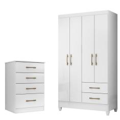 Imagem de Kit Guarda Roupa Solteiro Chile E Cômoda Ms - Branco Branco