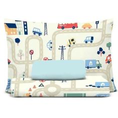 Imagem de Jogo Cama Lençol Solteirao Malha Soft Auto Pista Azul