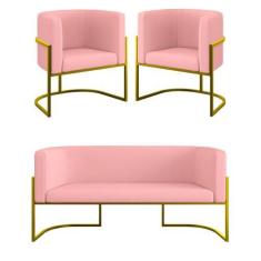Imagem de Kit 2 Poltronas + Sofá 2 Lugares para Recepção Gold Veludo - B BALAQUI