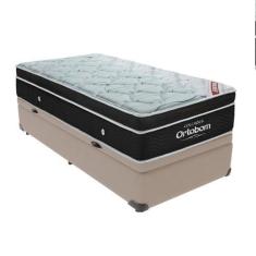 Imagem de Cama Box com Baú Solteiro Bege Colchão Ortobom Elegant Molas Ensacadas
