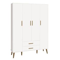 Imagem de Guarda-Roupa Retrô 4 Portas Isis Branco Fosco - Moveisaqui