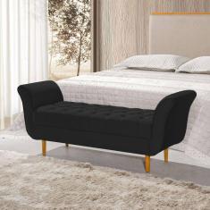 Imagem de Recamier Pés Palito em Madeira Marajó 1,30m Capitonê Veludo Preto