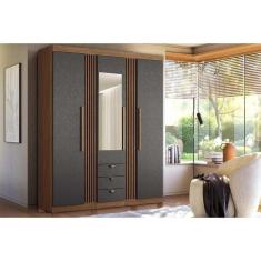 Imagem de Guarda Roupa 3 Portas (1 c- Espelho) E 3 Gavetas c- Pés Aurora 3.3 Jatobá-grafite