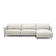 Imagem de Sofá Decorativo Karine 5 Lugares Sala De Estar 300cm Com Chaise Pés Em Aço Couro Off White