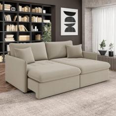 Imagem de Sofá Reclinável e Retrátil Gandalf Bipartido 154cm Caixa Zero com Almofadas Veludo Bege G33 - Gran Belo