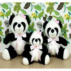 Imagem de Urso panda pelucia 3 pçs para decoraçao e nicho - CKD CONFECÇÕES, Laço