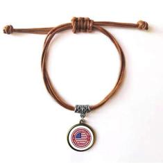 Imagem de DIYthinker Pulseira de couro com cordão de couro com bandeira do dia da independência dos EUA marrom joia presente