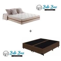 Imagem de Cama Box Casal Bipartido Tecido Sintético Marrom com Colchão Pillow Angel - Bello Box - Molas Ensacadas 62x138x188