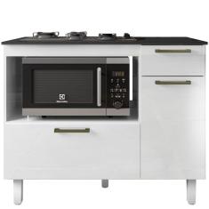Imagem de Balcão de Cozinha para Cooktop 5 bocas Forno e Micro-ondas Zanzini Master com 2 portas 1 gaveta Branco Lacca