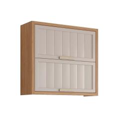 Imagem de Armário Aéreo Cozinha Modulado Estela c/2 Portas Basculantes Ripada 80 cm Freijo/Off White - mgm