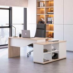 Imagem de Mesa de Escritório Diretor em L Rolig 3 GV Carvalho e Branca